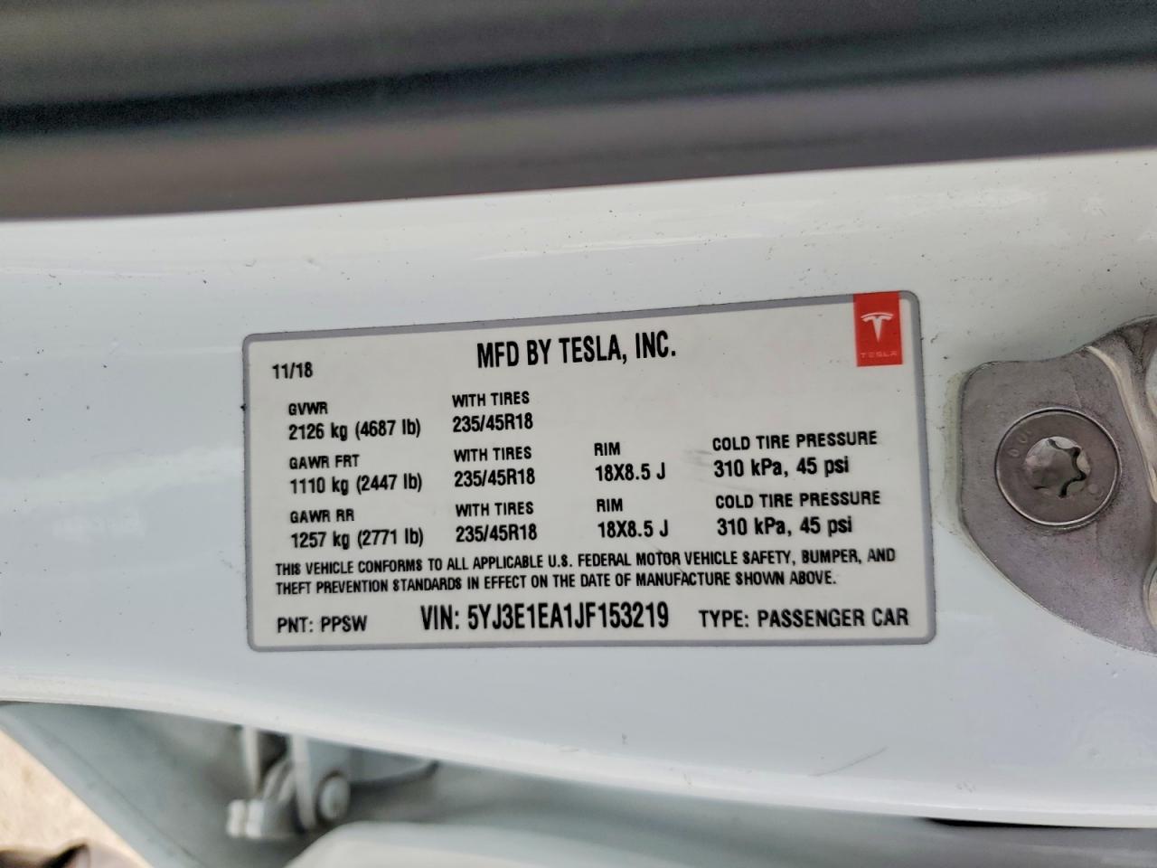 2018 TESLA MODEL 3 photo 23