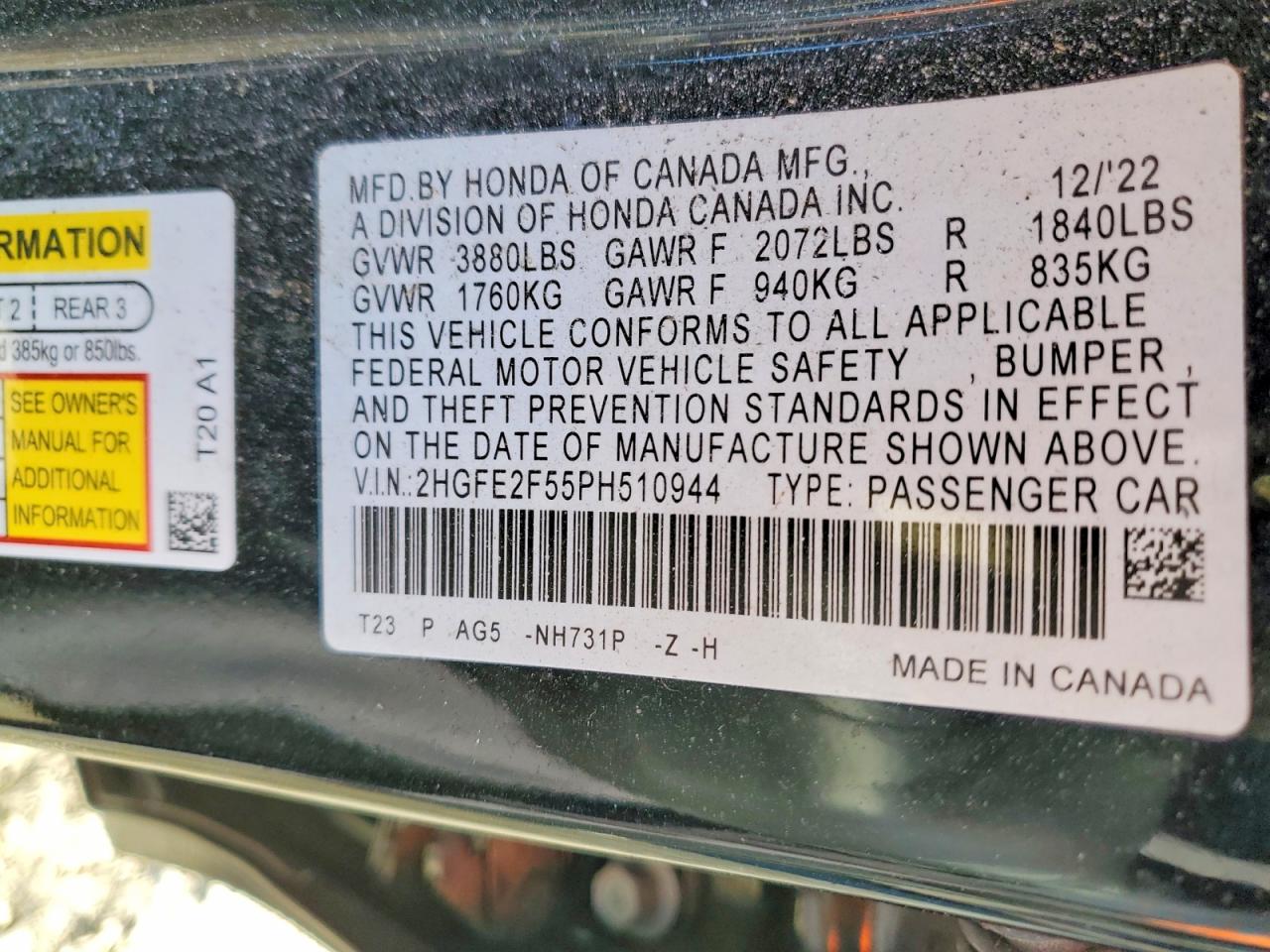 2023 HONDA CIVIC SPORT photo 23