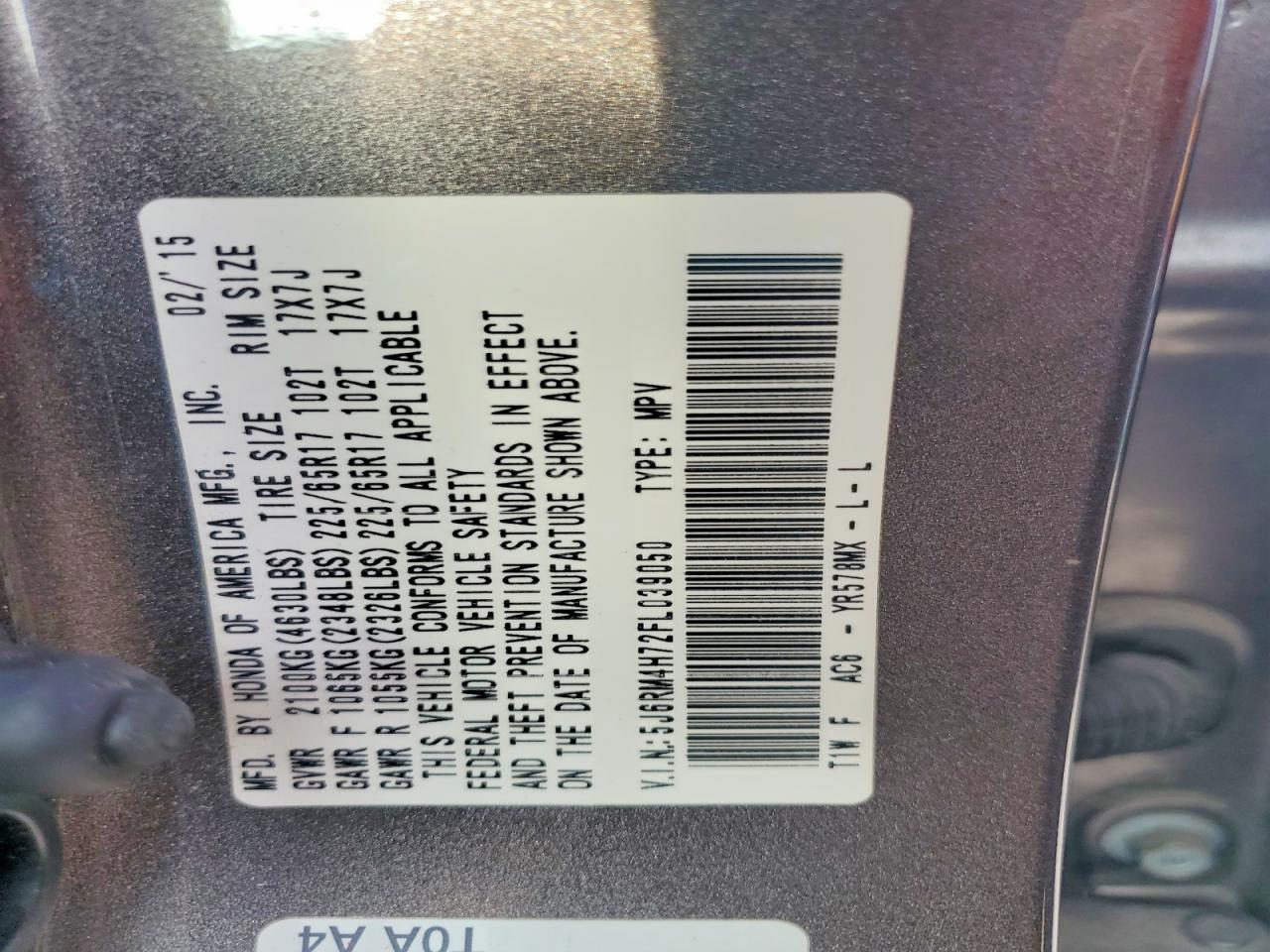 2015 HONDA CR-V EXL photo 23
