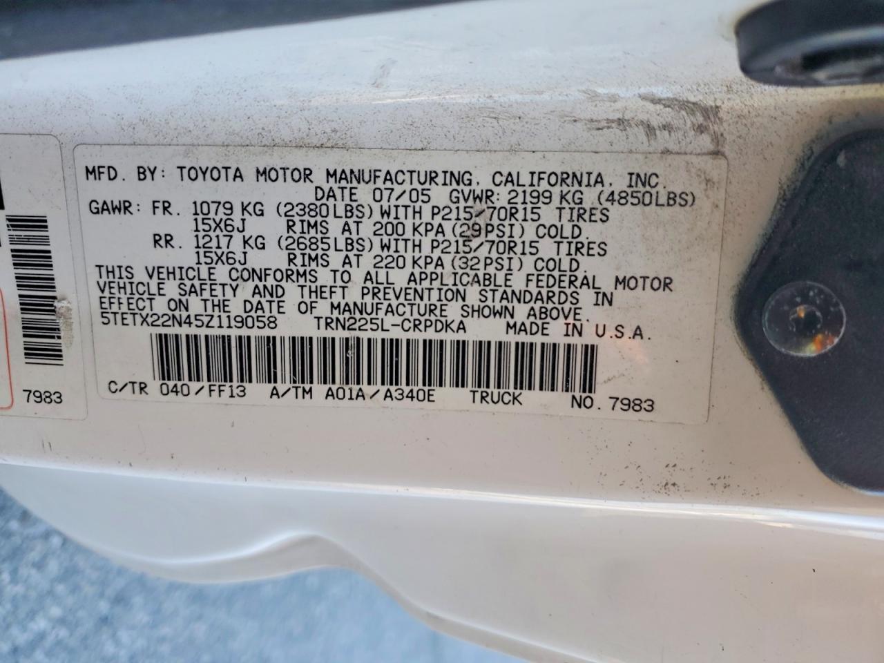 2005 TOYOTA TACOMA ACCESS CAB photo 12