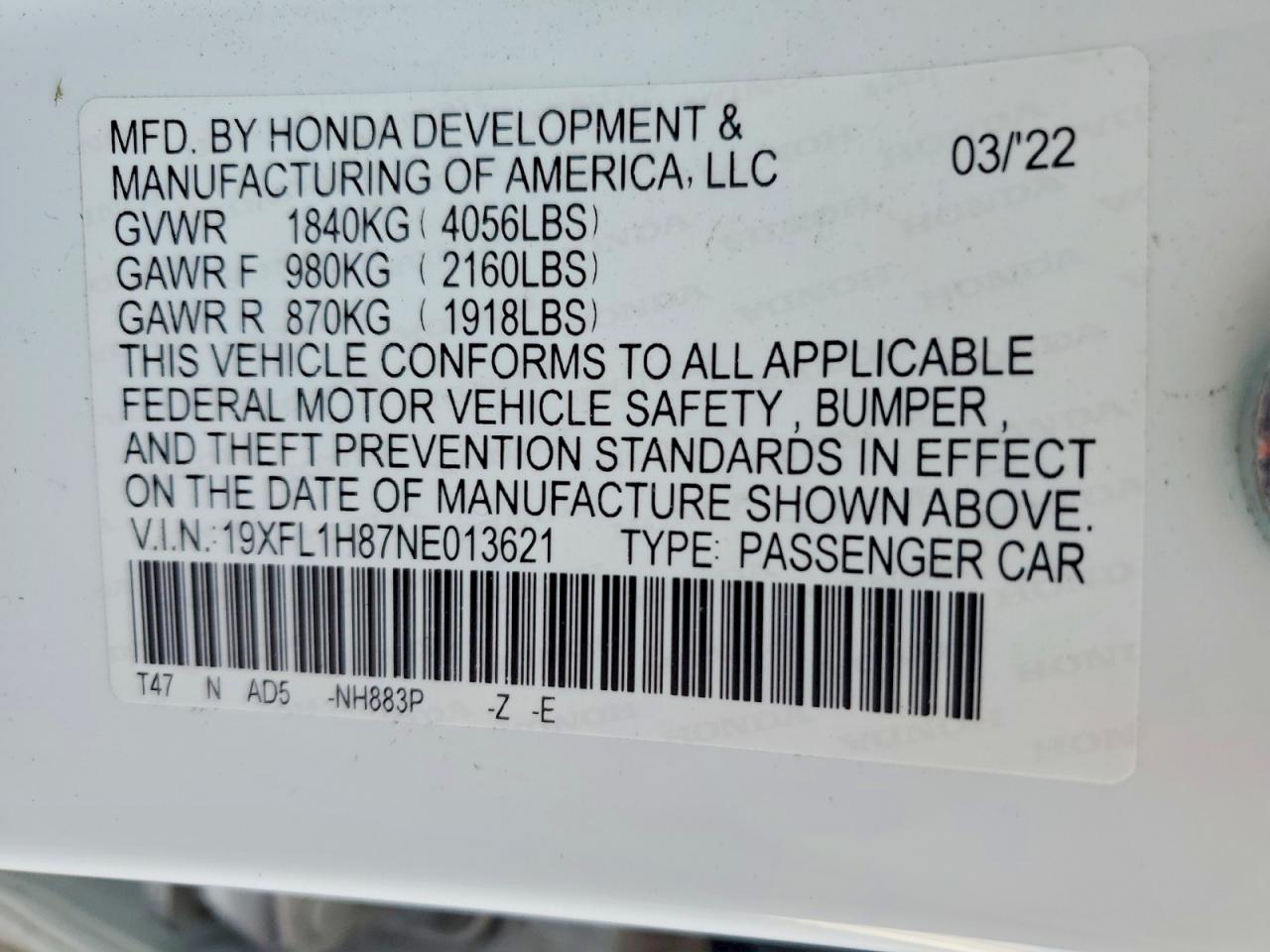 2022 HONDA CIVIC SPORT TOURING photo 12