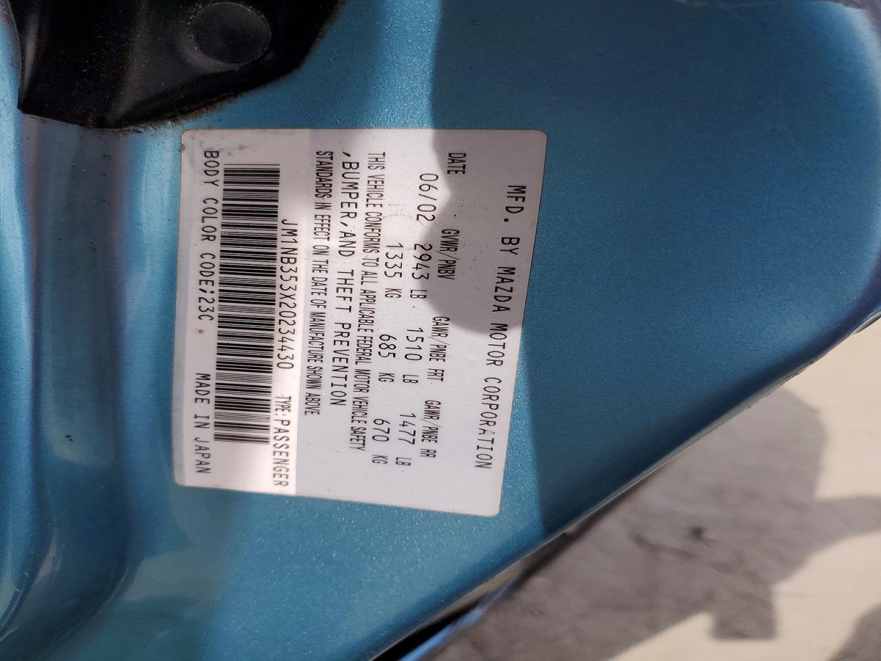 2002 MAZDA MX-5 MIATA BASE photo 12
