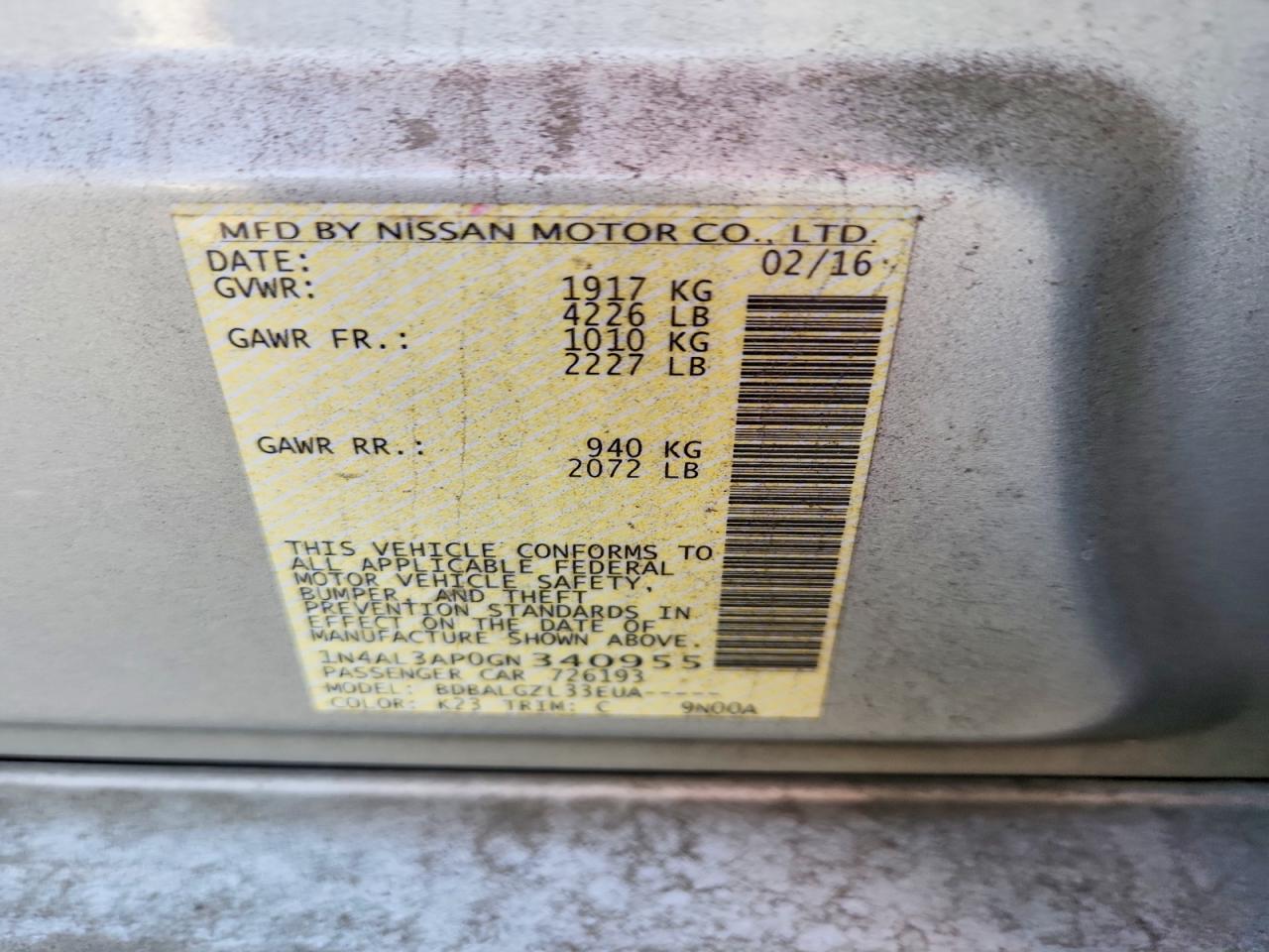 2016 NISSAN ALTIMA 2.5 S photo 13