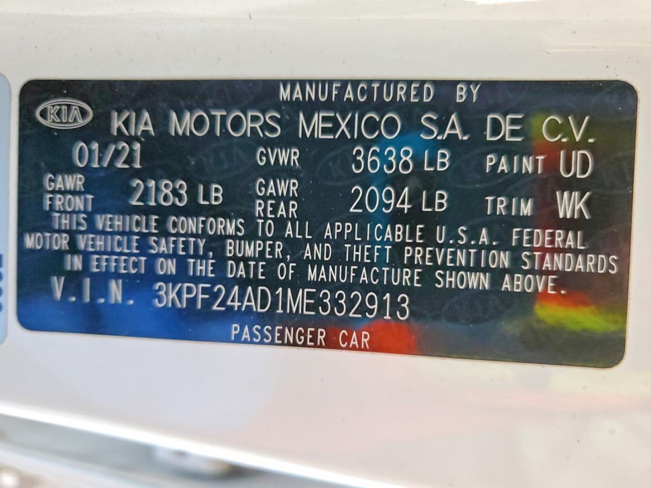 2021 KIA FORTE FE photo 12