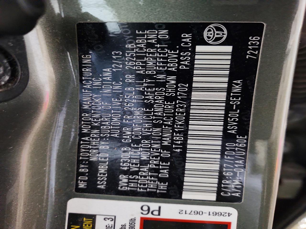 2014 TOYOTA CAMRY LE photo 12