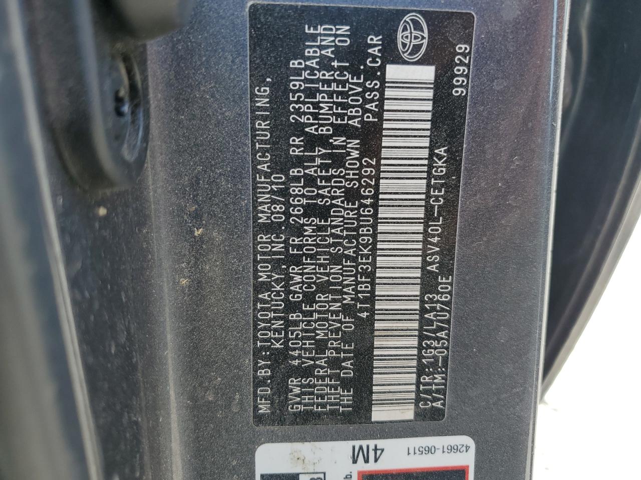 2011 TOYOTA CAMRY BASE photo 13