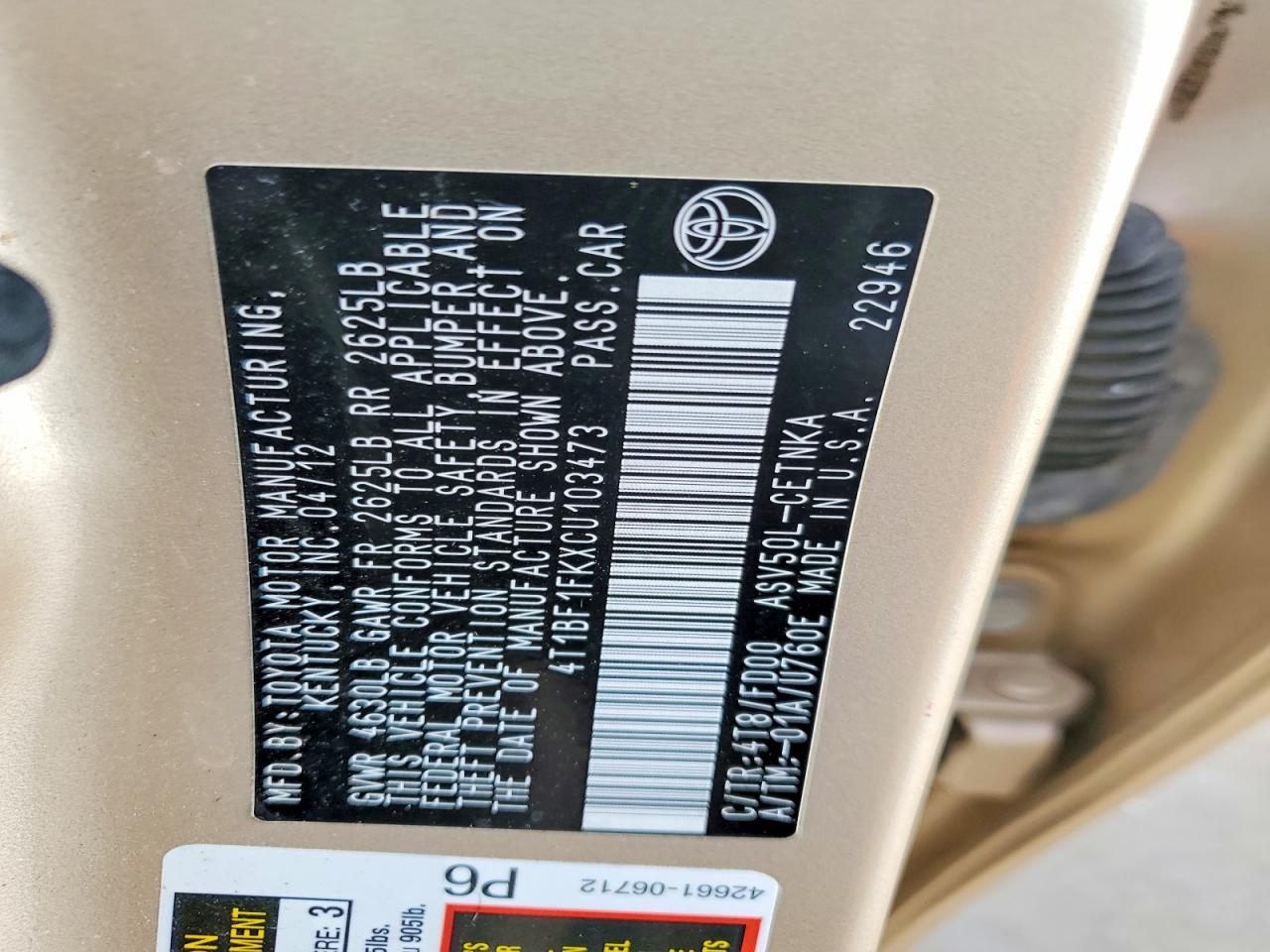 2012 TOYOTA CAMRY LE photo 23