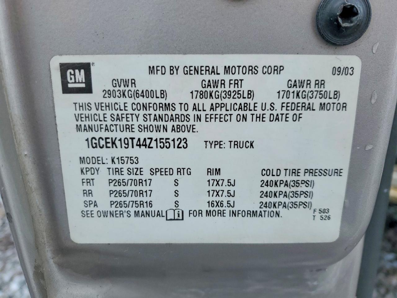 2004 CHEVROLET SILVERADO K1500 photo 12