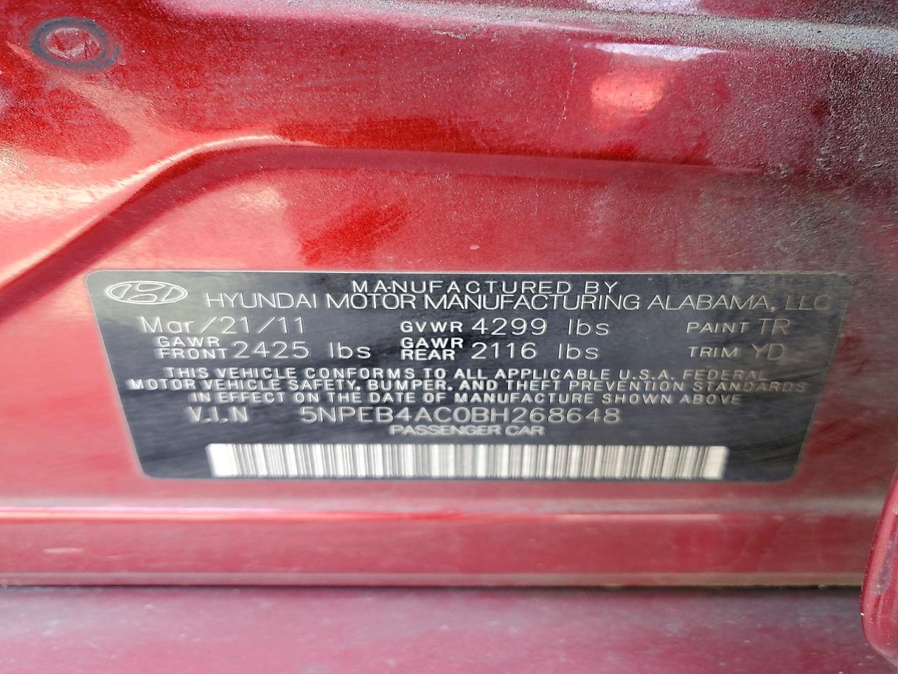 2011 HYUNDAI SONATA GLS photo 13