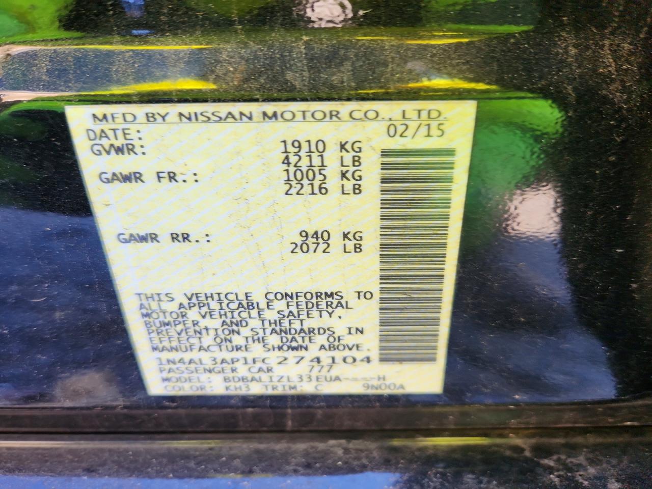 2015 NISSAN ALTIMA 2.5 photo 12