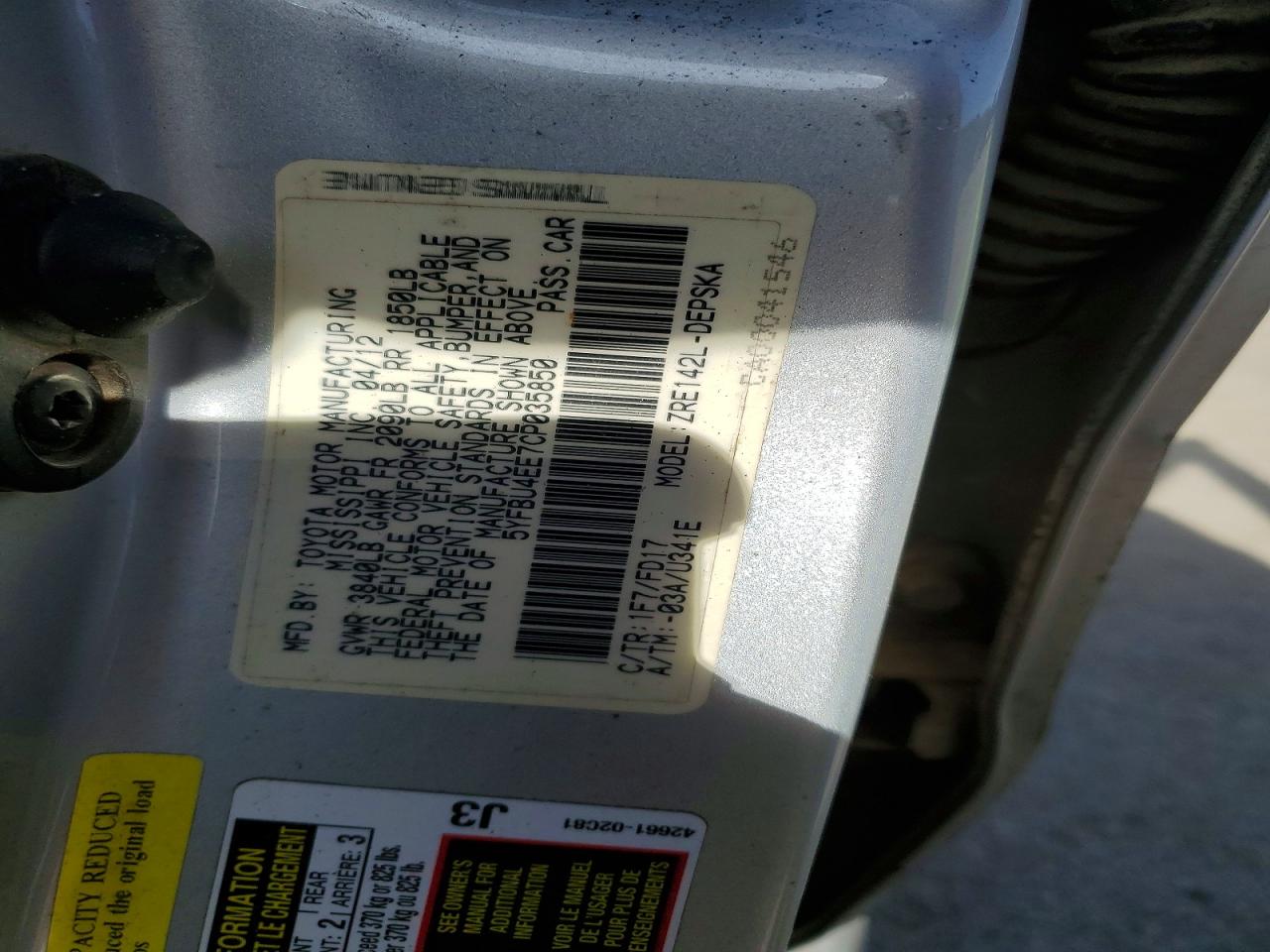 2012 TOYOTA COROLLA BASE photo 13