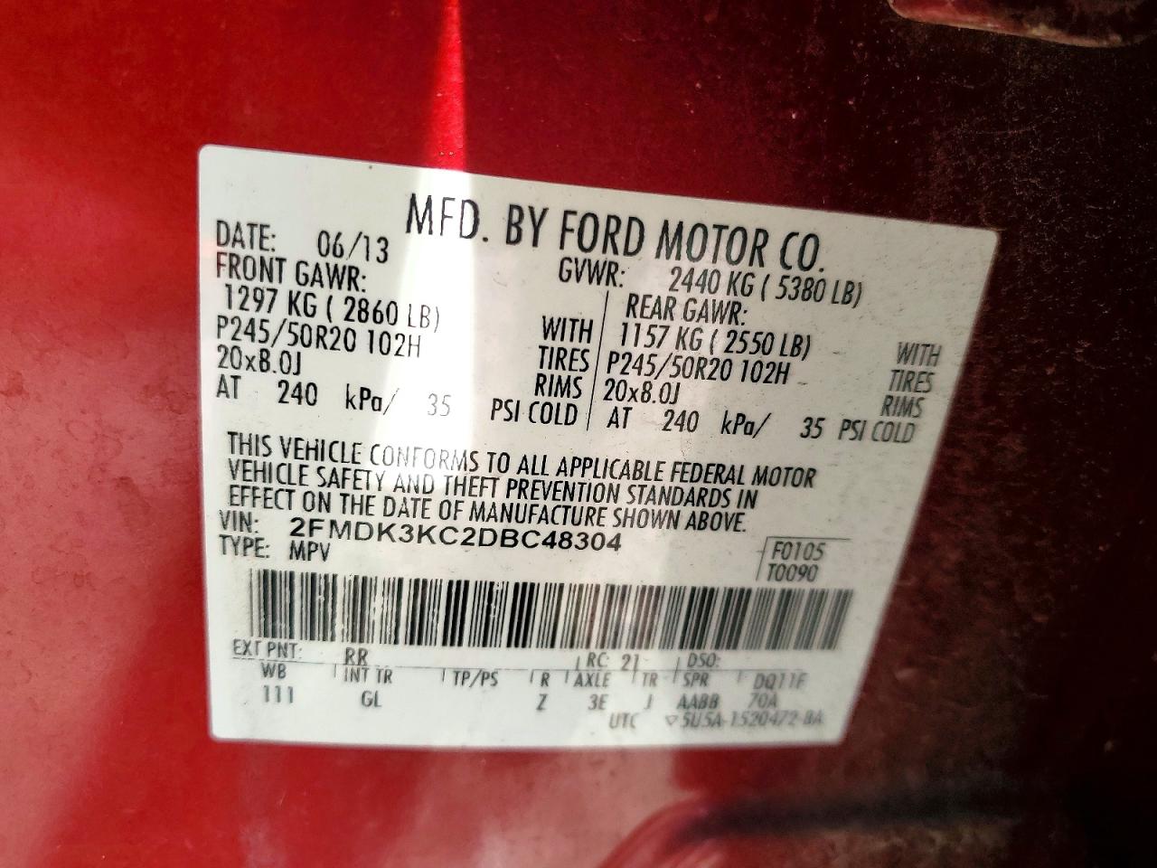 2013 FORD EDGE LIMITED photo 13
