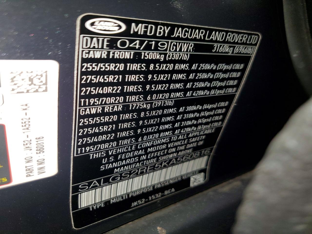 2019 LAND ROVER RANGE ROVER SUPERCHARGED photo 27