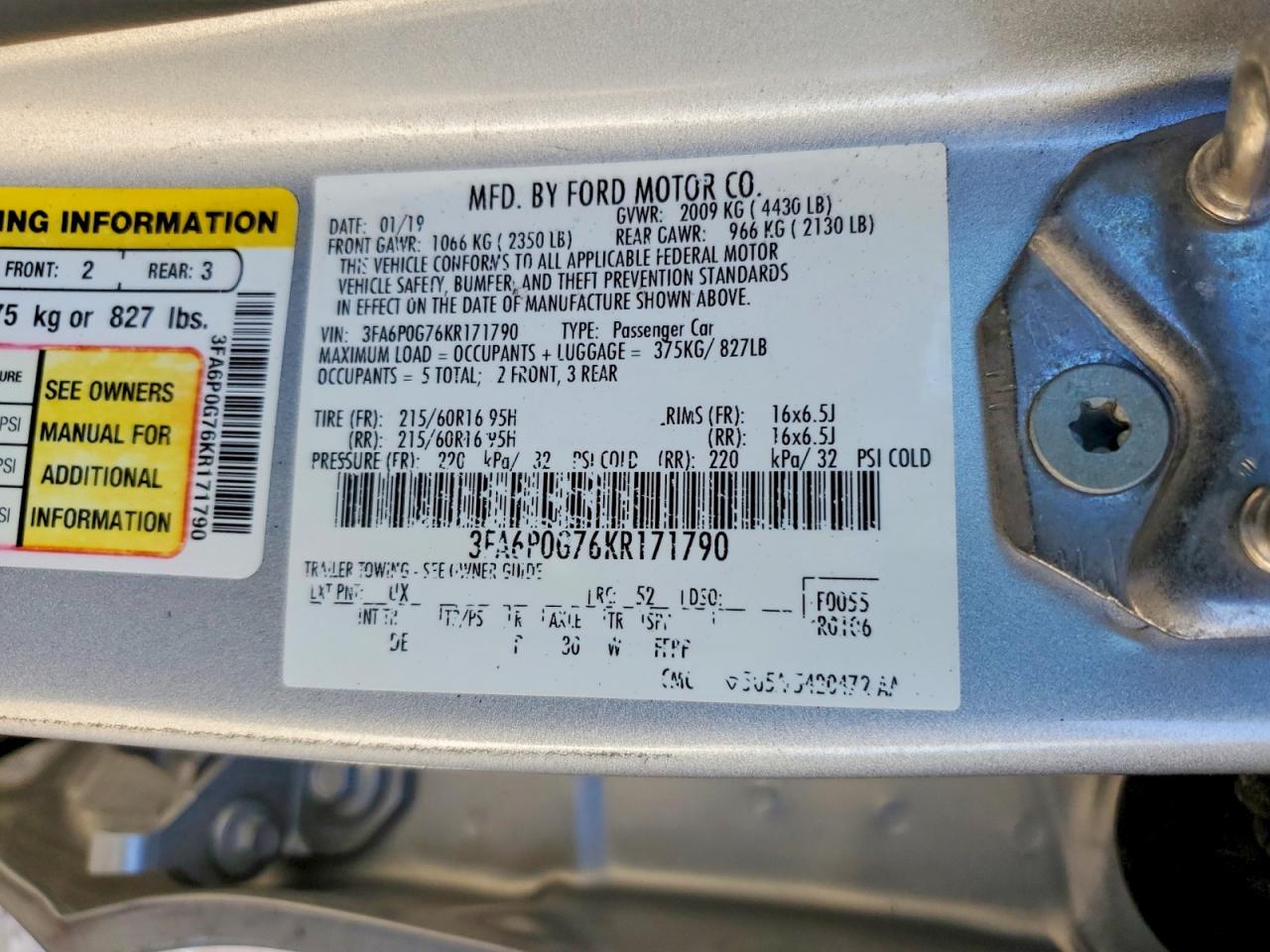 2019 FORD FUSION S photo 12