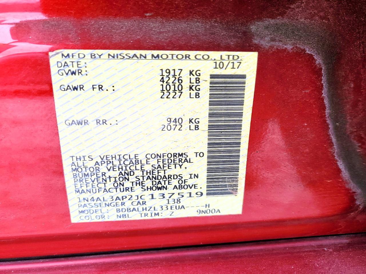 2018 NISSAN ALTIMA 2.5 photo 13