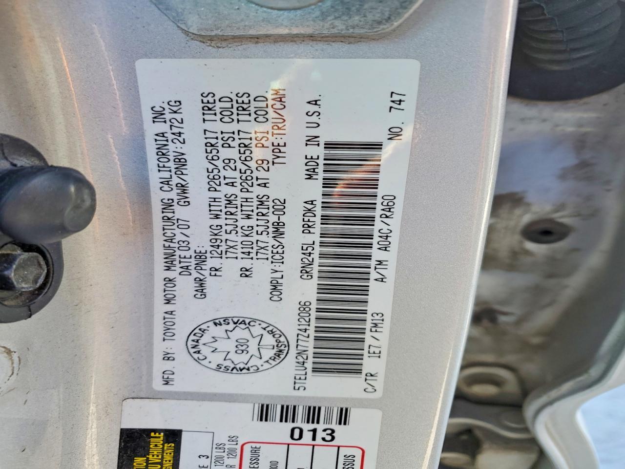 2007 TOYOTA TACOMA photo 12