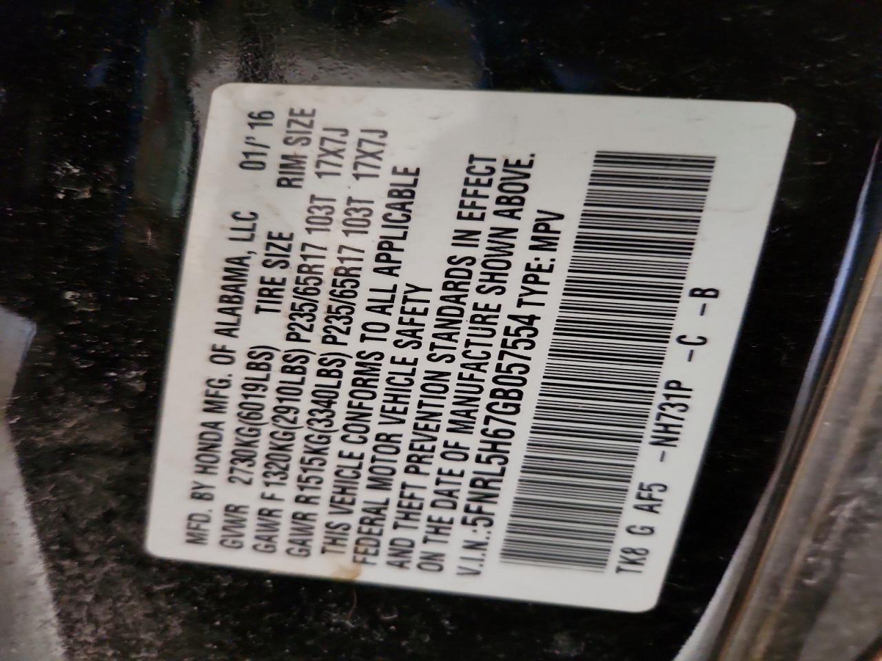 2016 HONDA ODYSSEY EXL photo 25