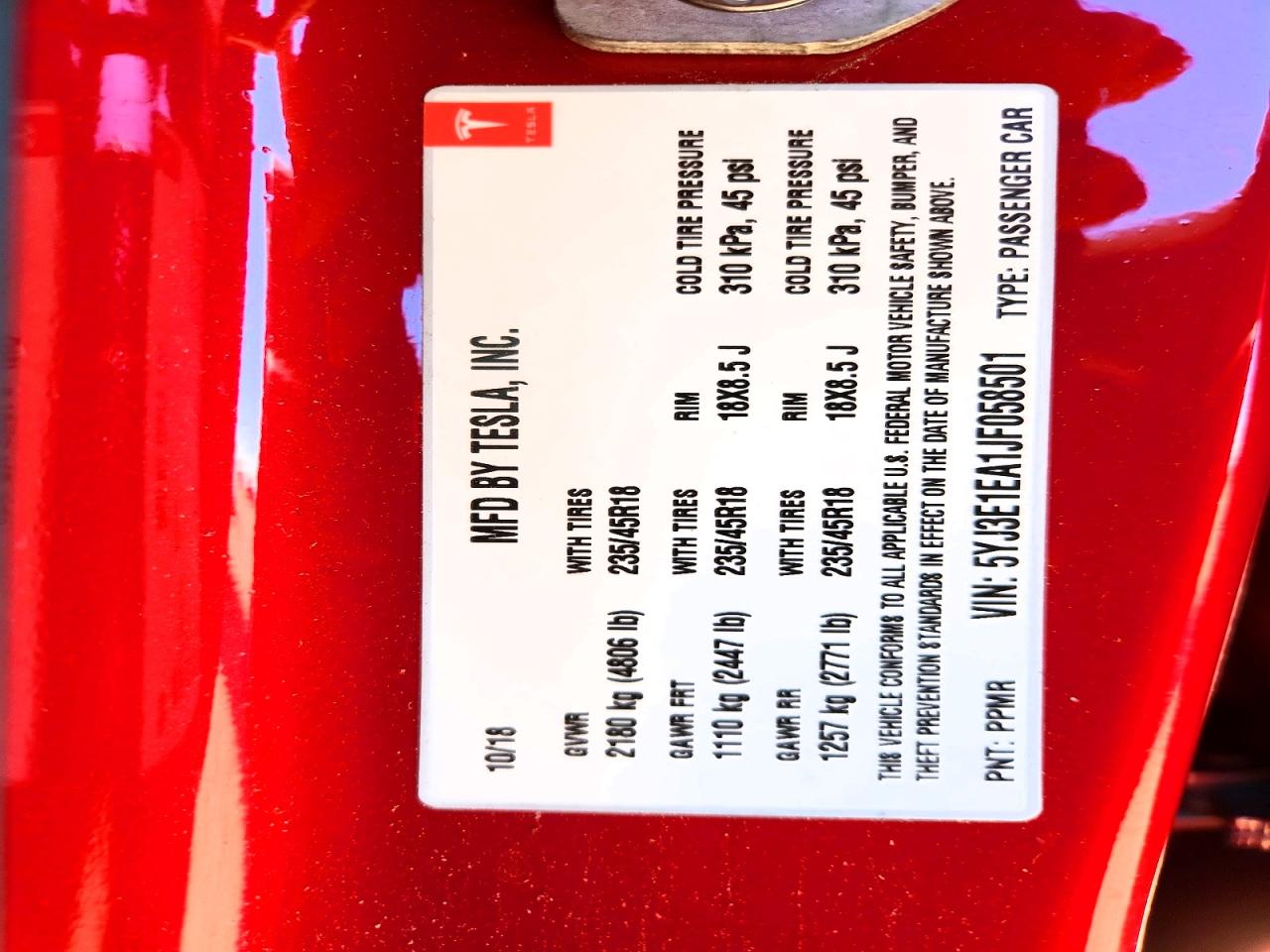 2018 TESLA MODEL 3 photo 12