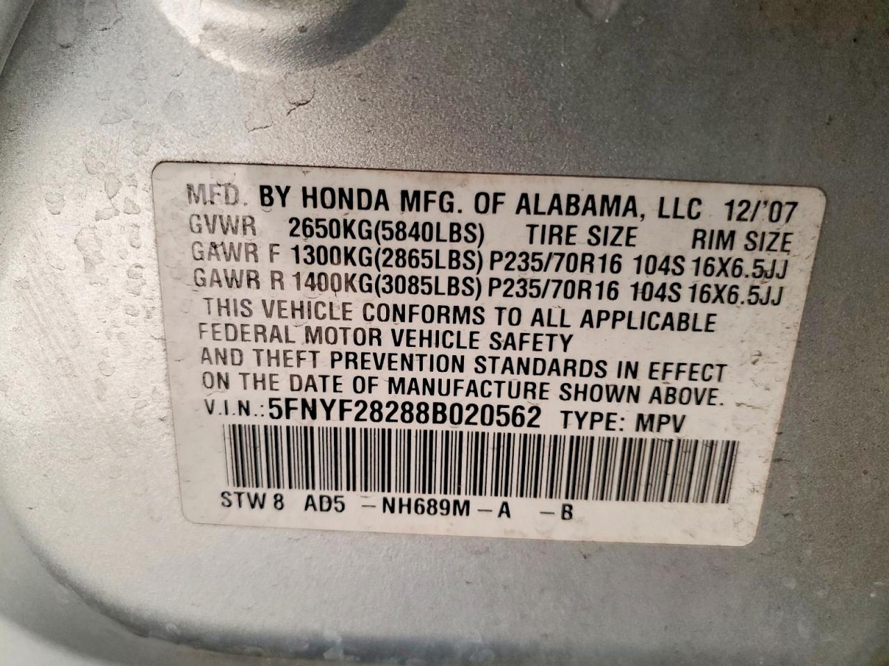 2008 HONDA PILOT VP photo 23