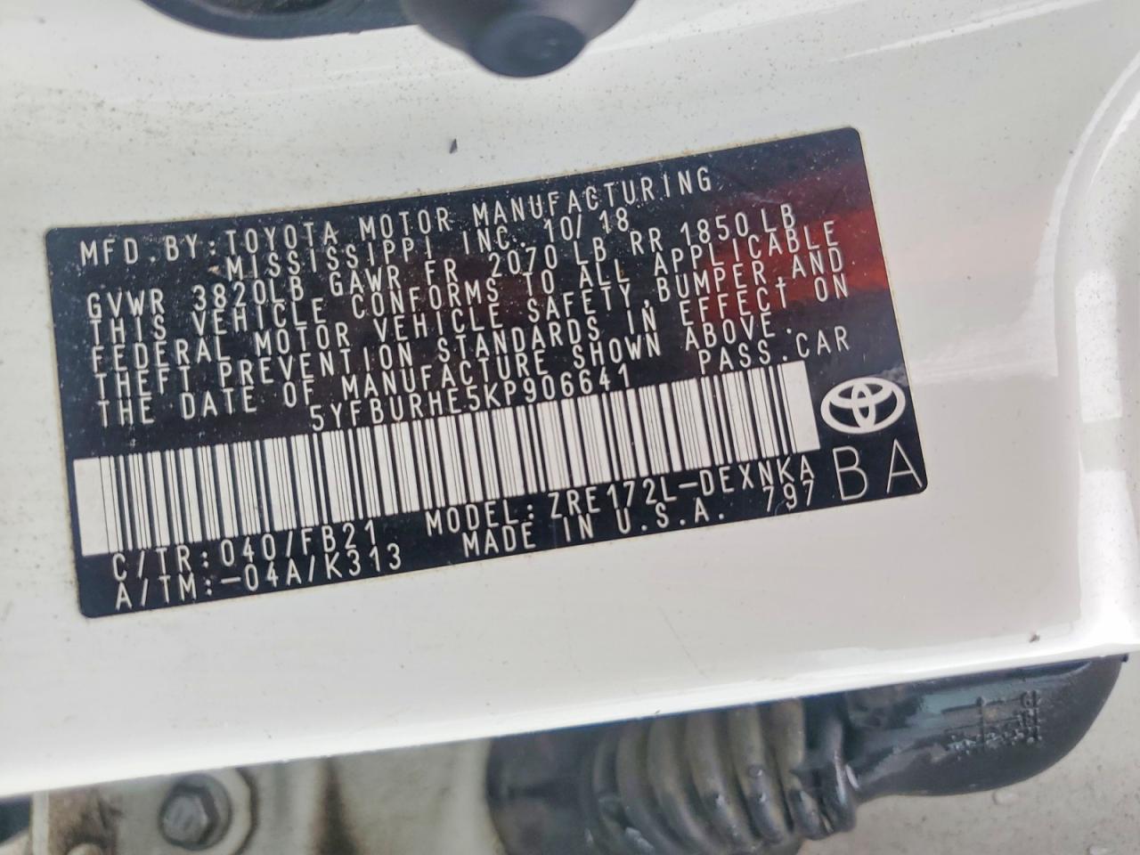 2019 TOYOTA COROLLA LE photo 12