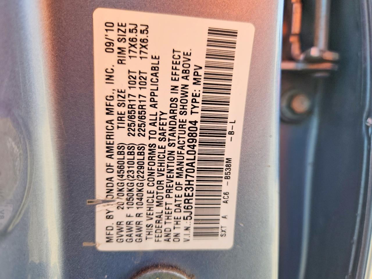 2010 HONDA CR-V EXL photo 12