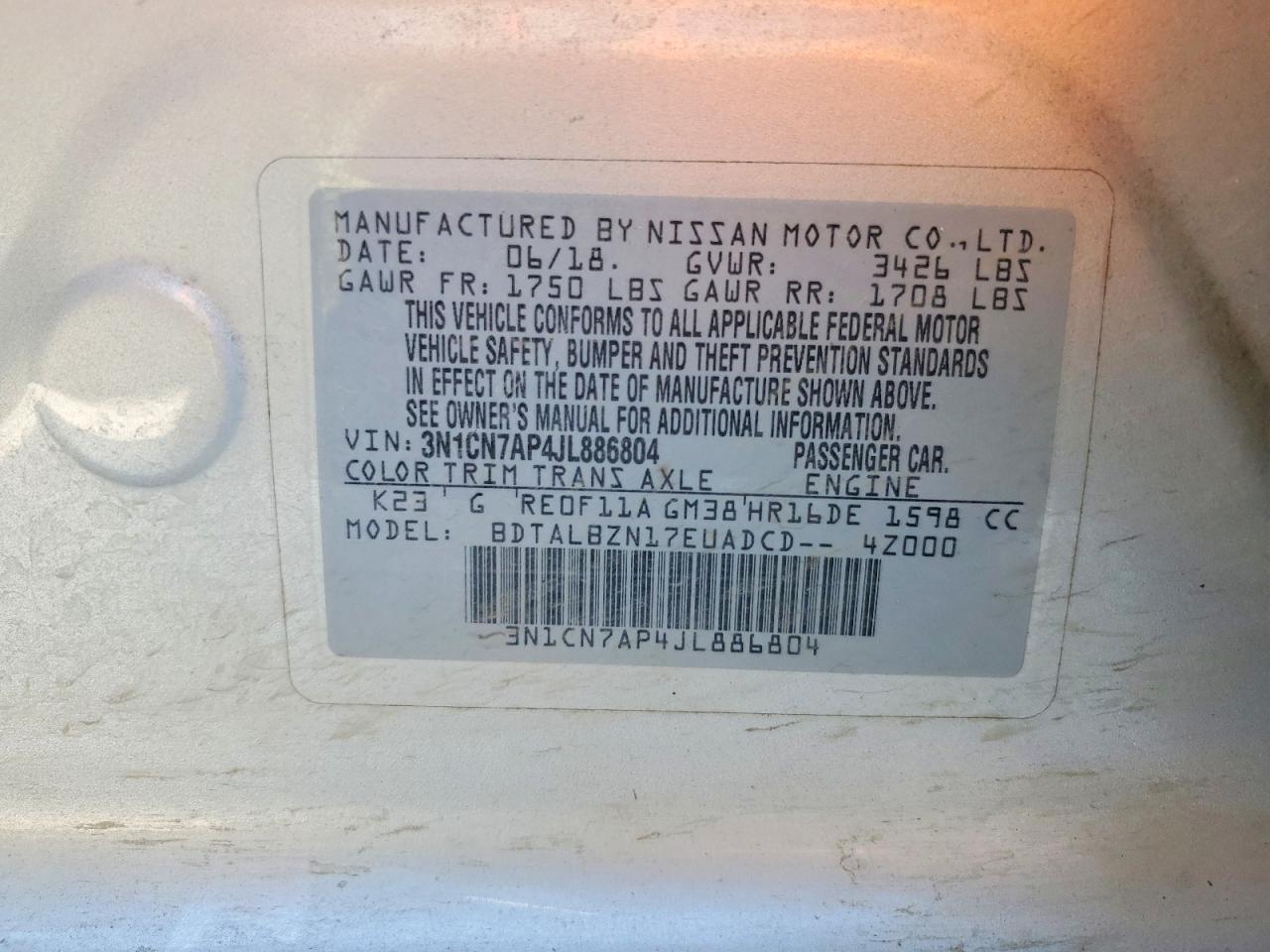 2018 NISSAN VERSA SV photo 23