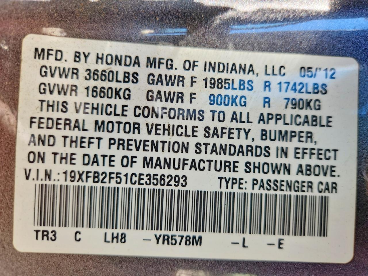 2012 HONDA CIVIC LX photo 25