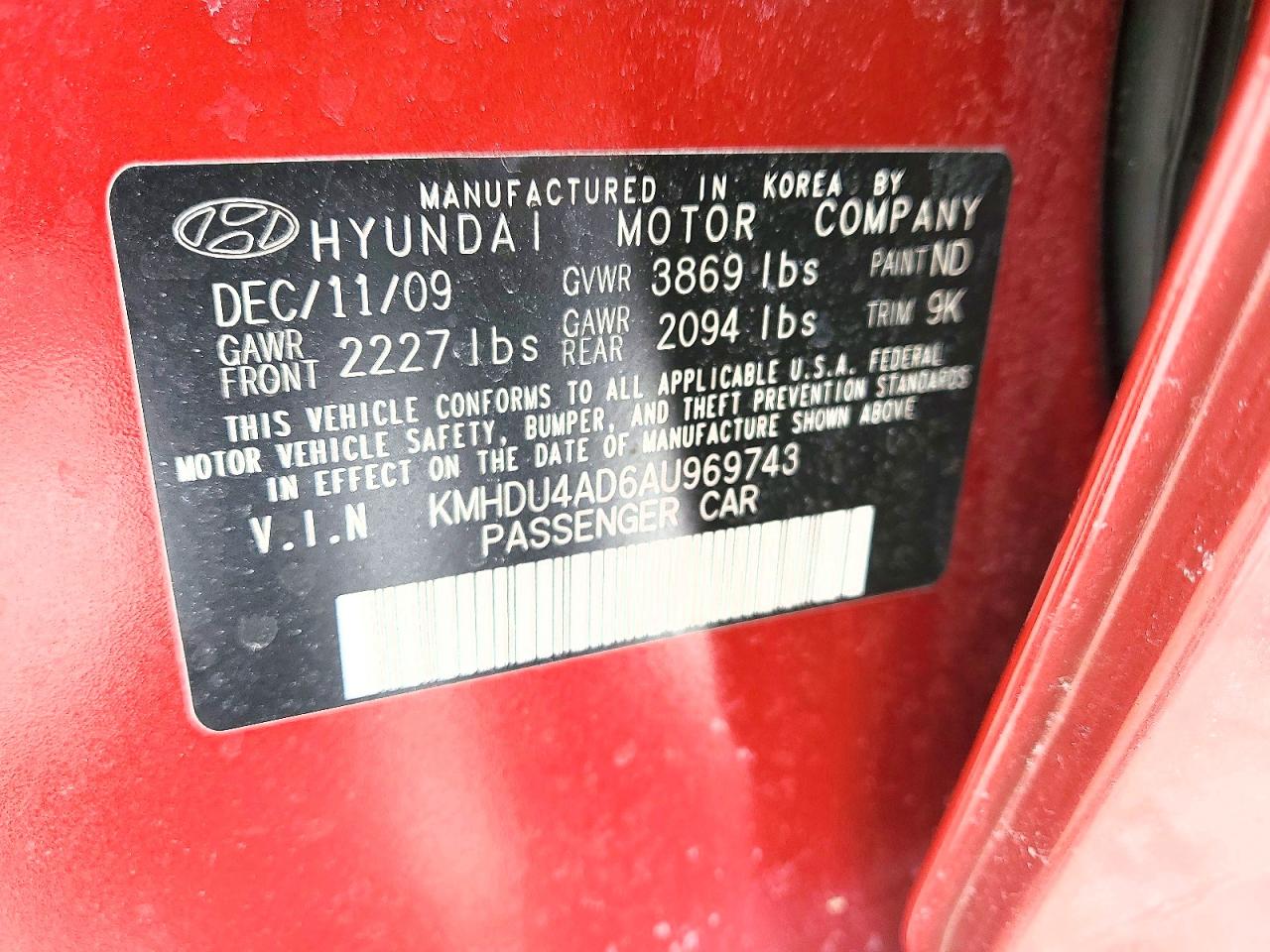 2010 HYUNDAI ELANTRA GLS photo 23