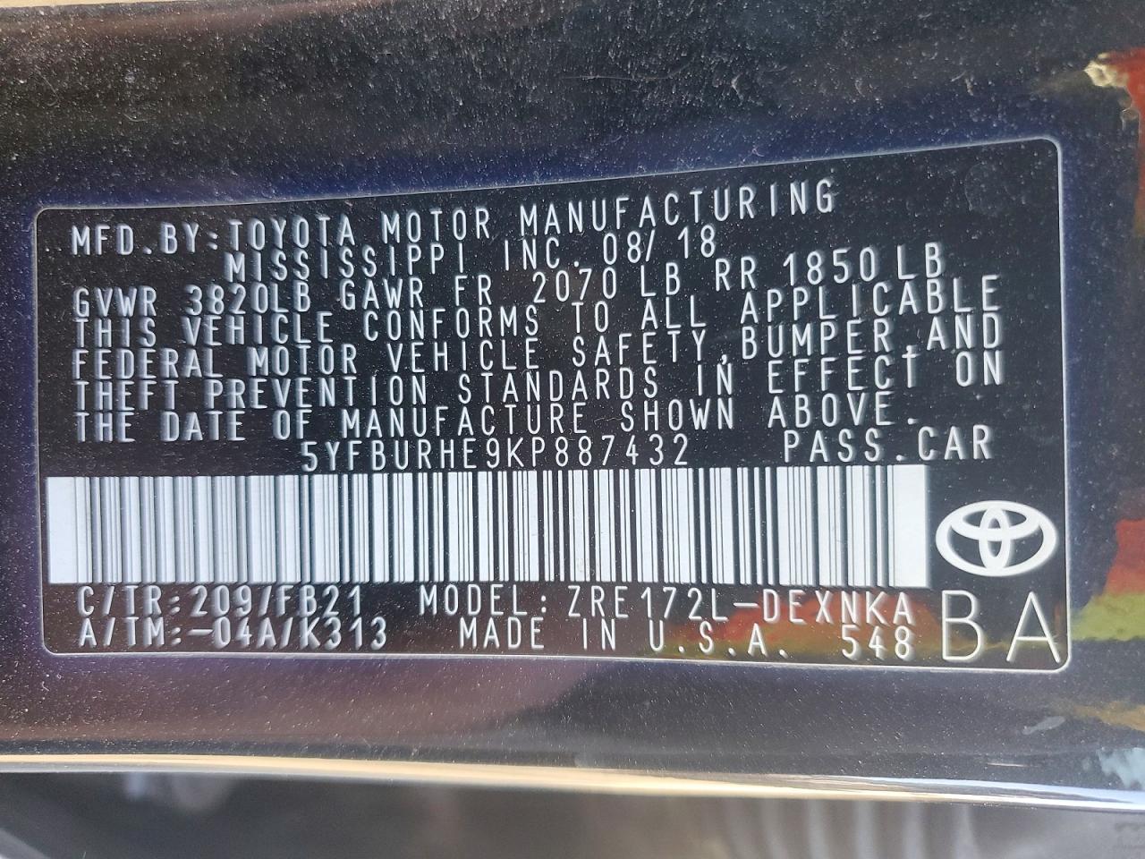 2019 TOYOTA COROLLA photo 25