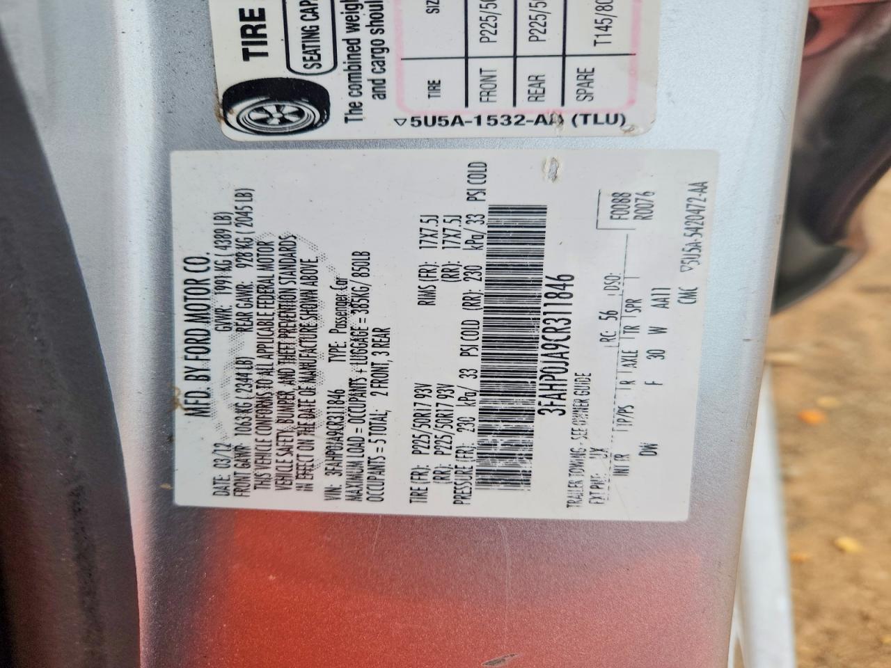 2012 FORD FUSION SEL photo 12