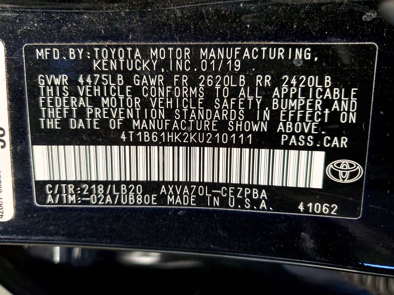 2019 TOYOTA CAMRY XSE photo 23