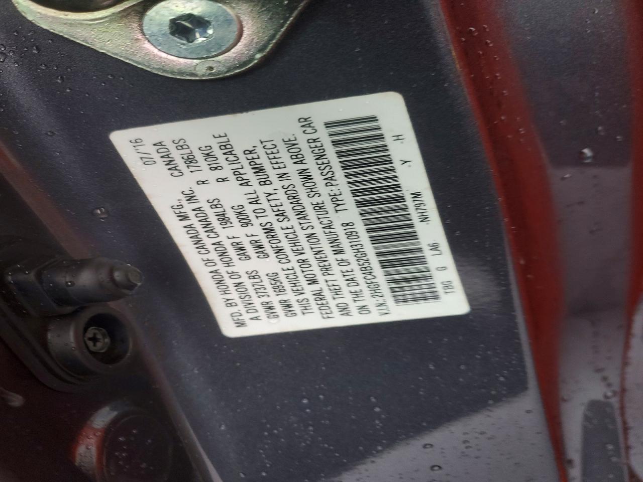 2016 HONDA CIVIC LX photo 12