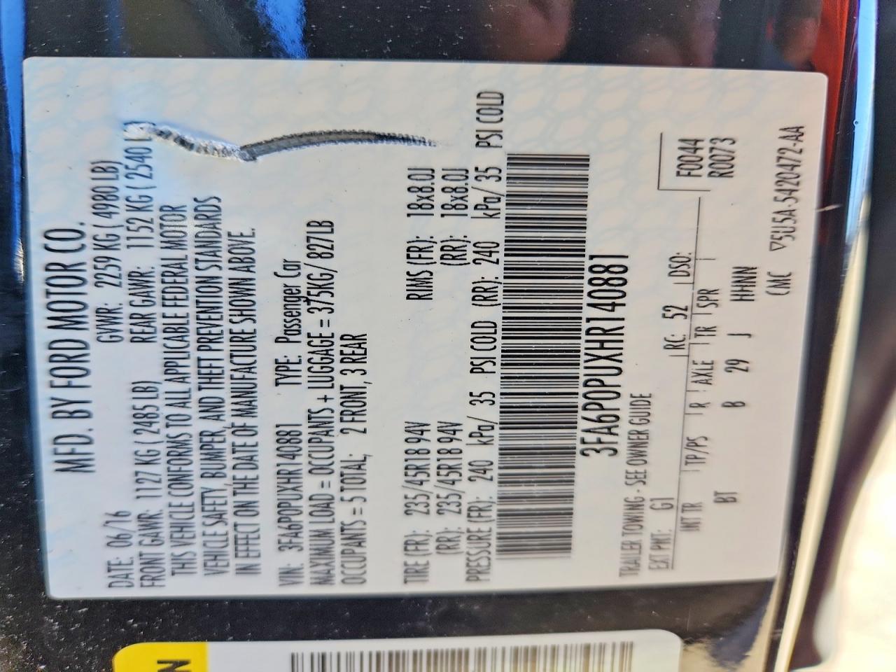 2017 FORD FUSION SE PHEV photo 12