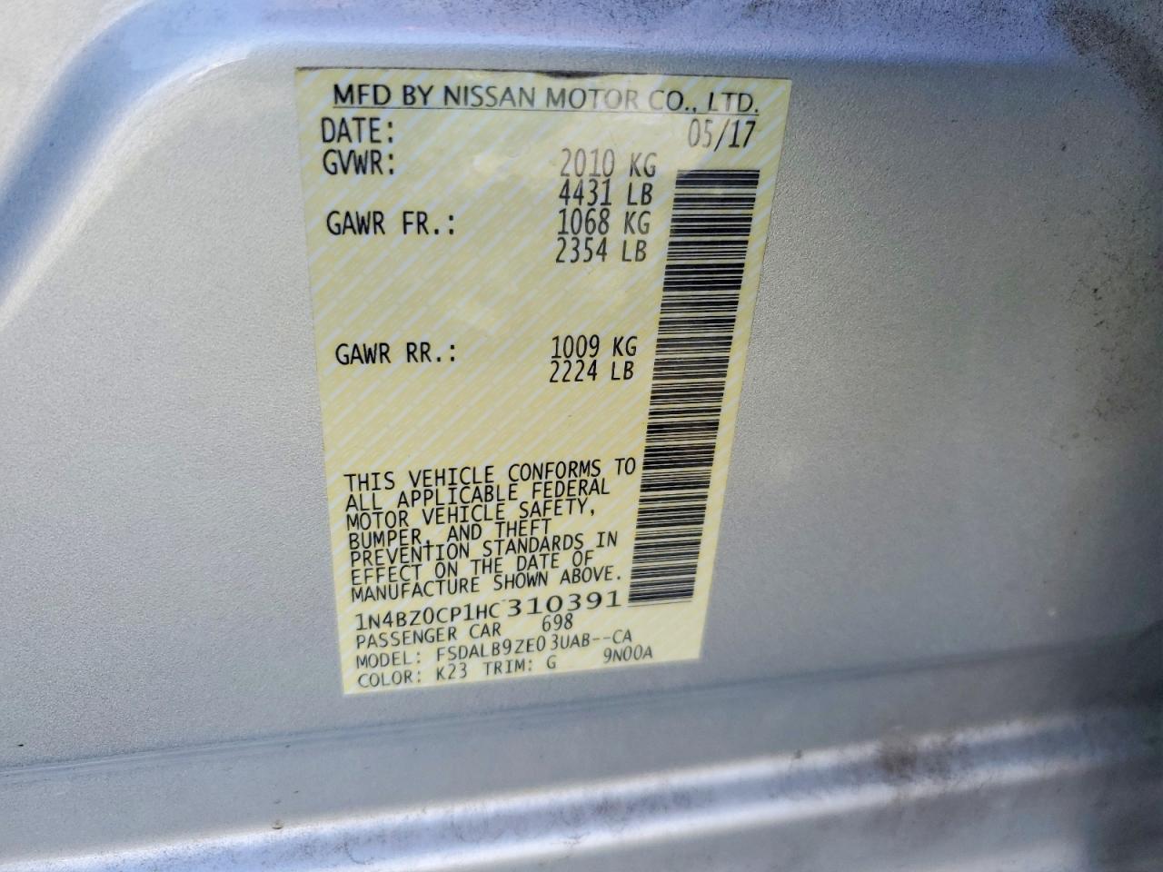2017 NISSAN LEAF S photo 12
