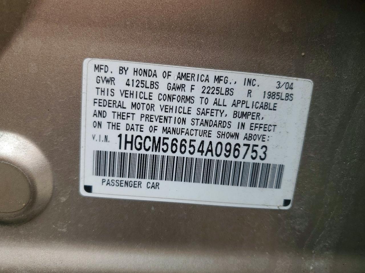 2004 HONDA ACCORD EX photo 12