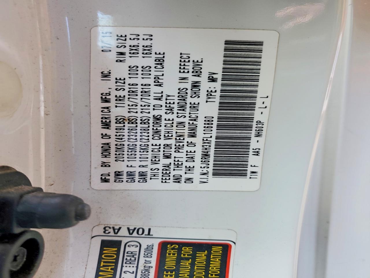 2015 HONDA CR-V LX photo 25