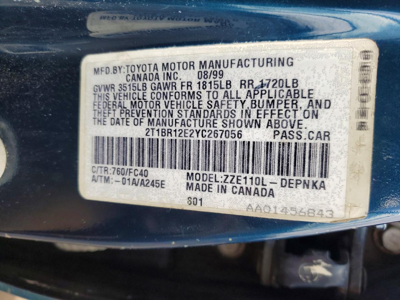 2000 TOYOTA COROLLA VE photo 34