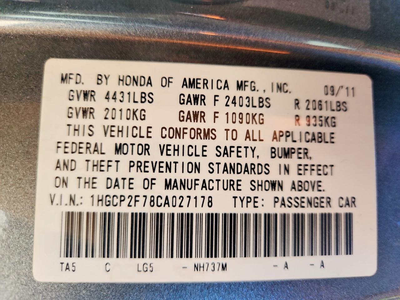 2012 HONDA ACCORD EX photo 24