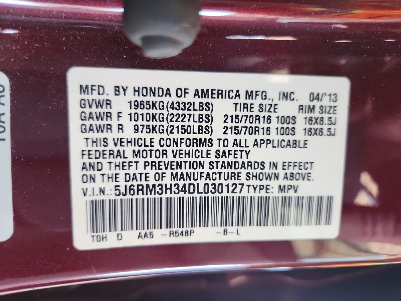 2013 HONDA CR-V LX photo 13