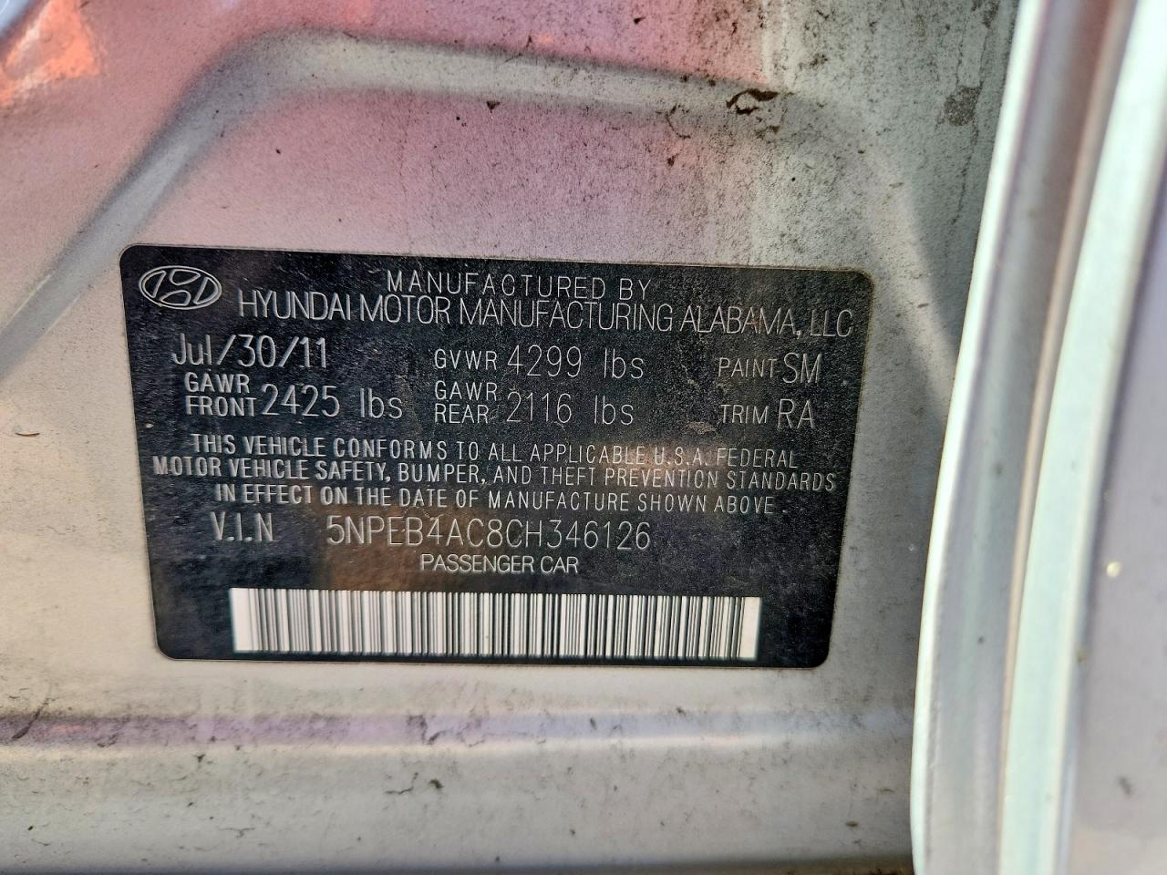 2012 HYUNDAI SONATA GLS photo 12