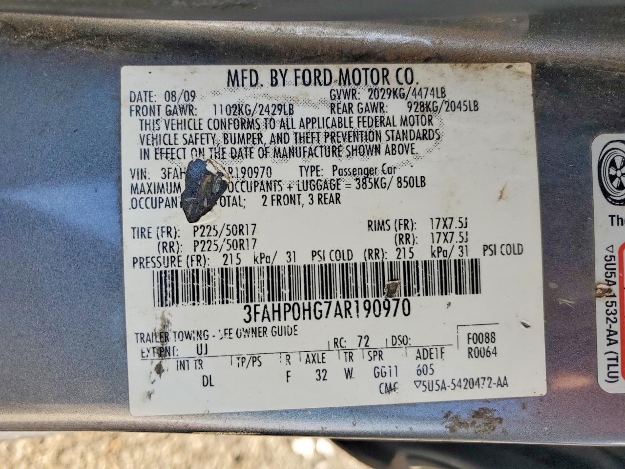2010 FORD FUSION SE photo 12
