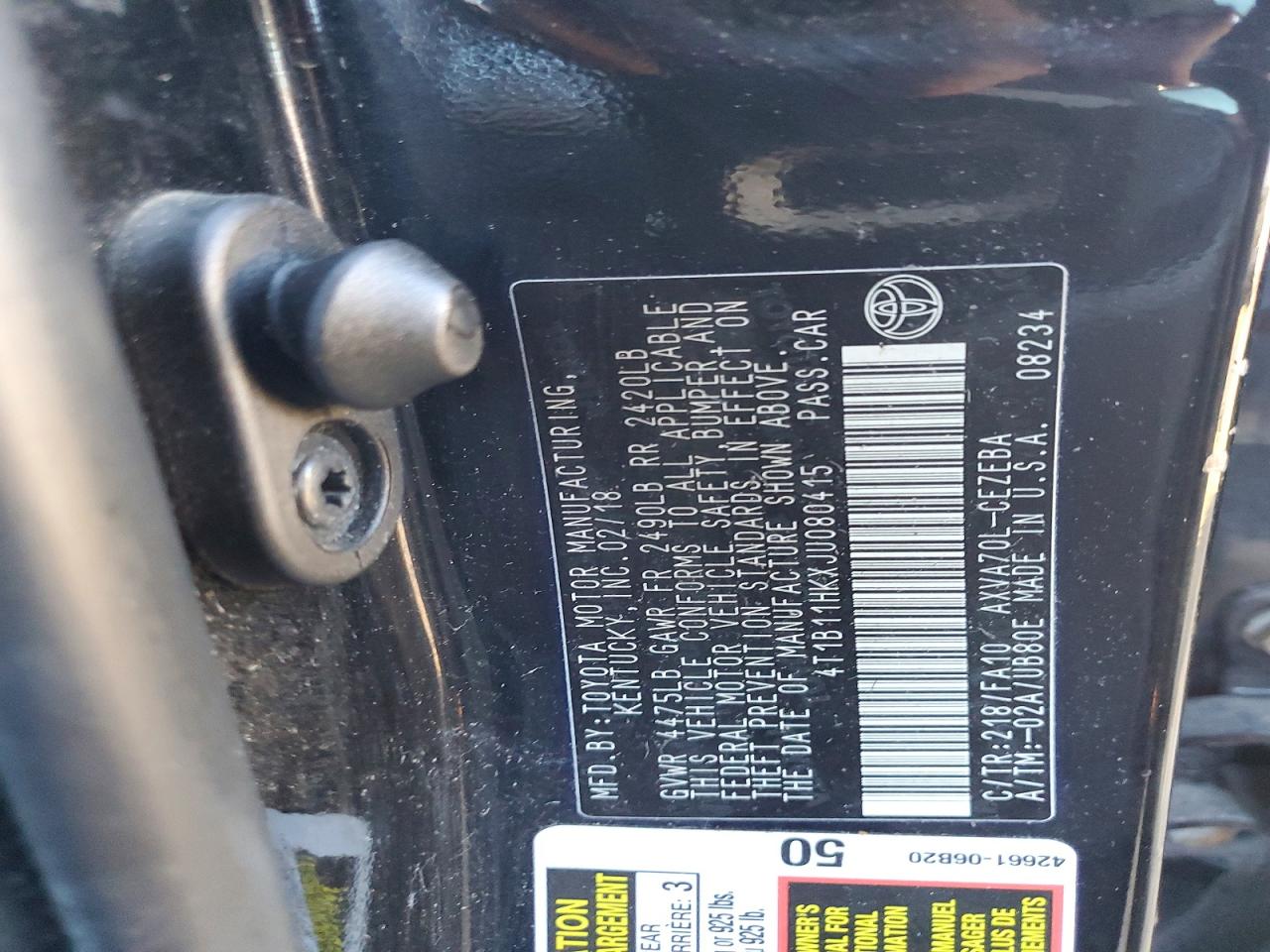 2018 TOYOTA CAMRY L photo 12