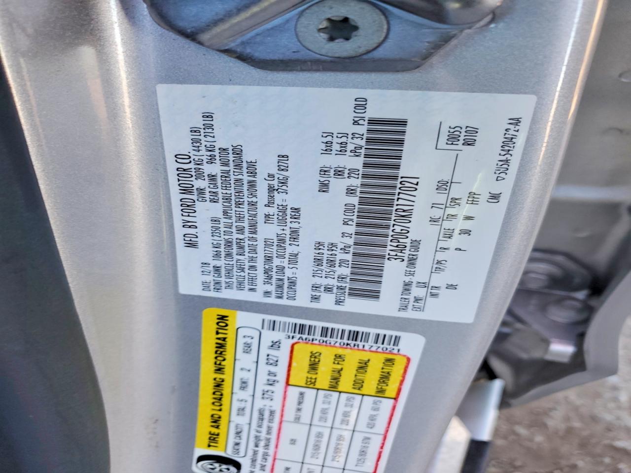 2019 FORD FUSION S photo 34