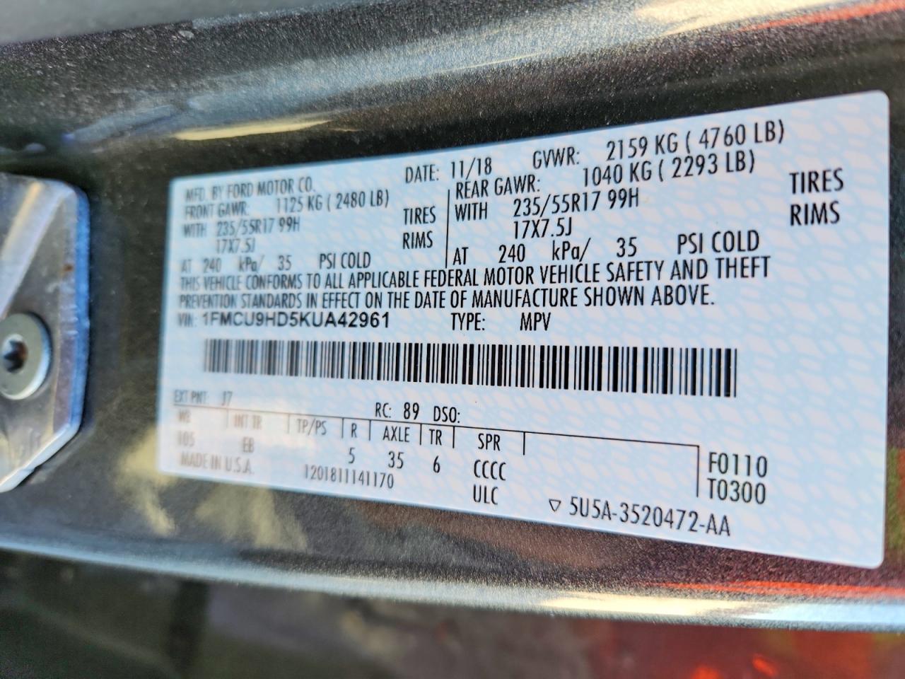 2019 FORD ESCAPE SEL photo 13