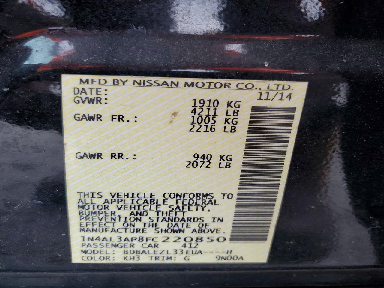 2015 NISSAN ALTIMA 2.5 S photo 37