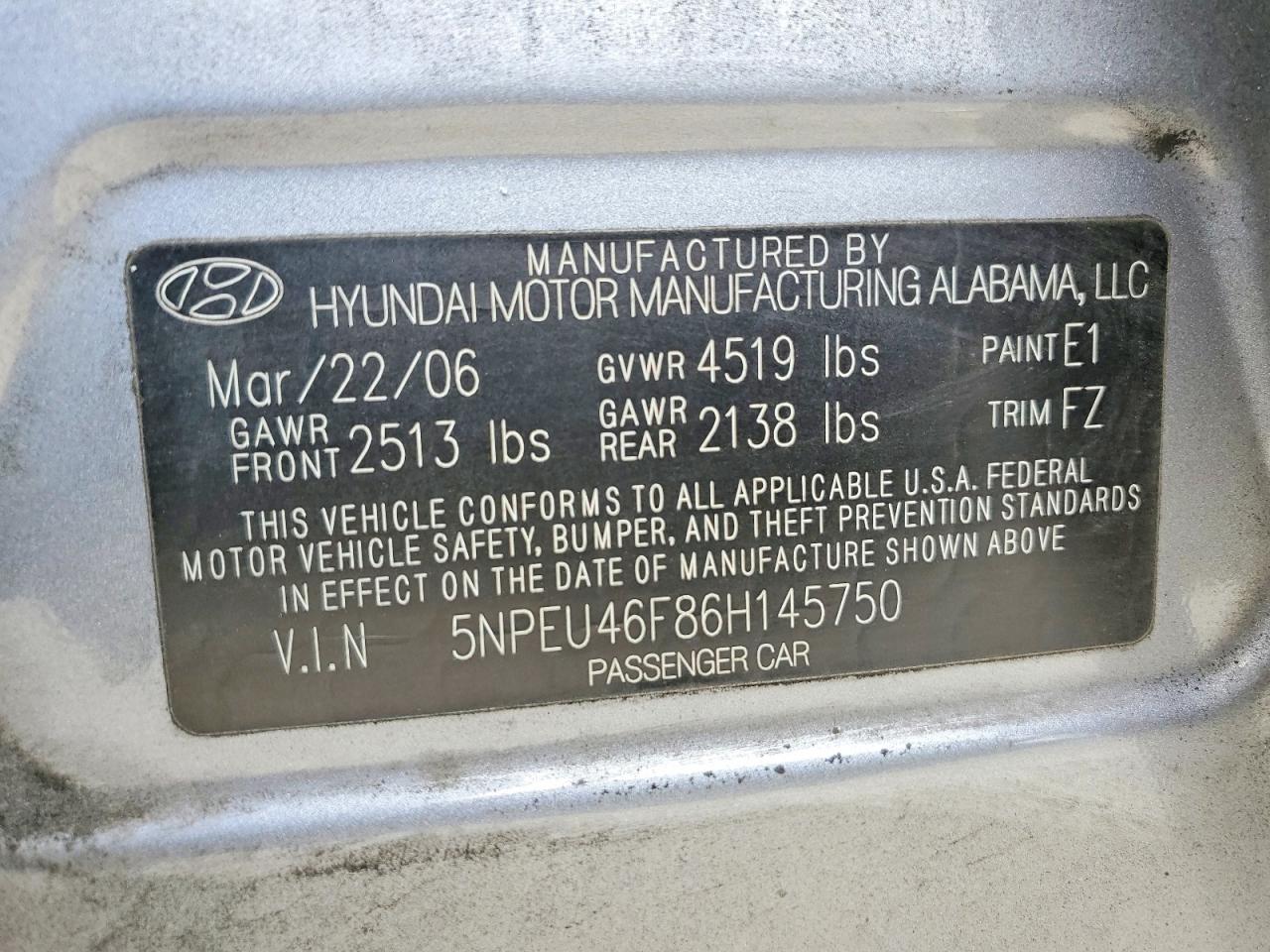 2006 HYUNDAI SONATA GLS photo 13