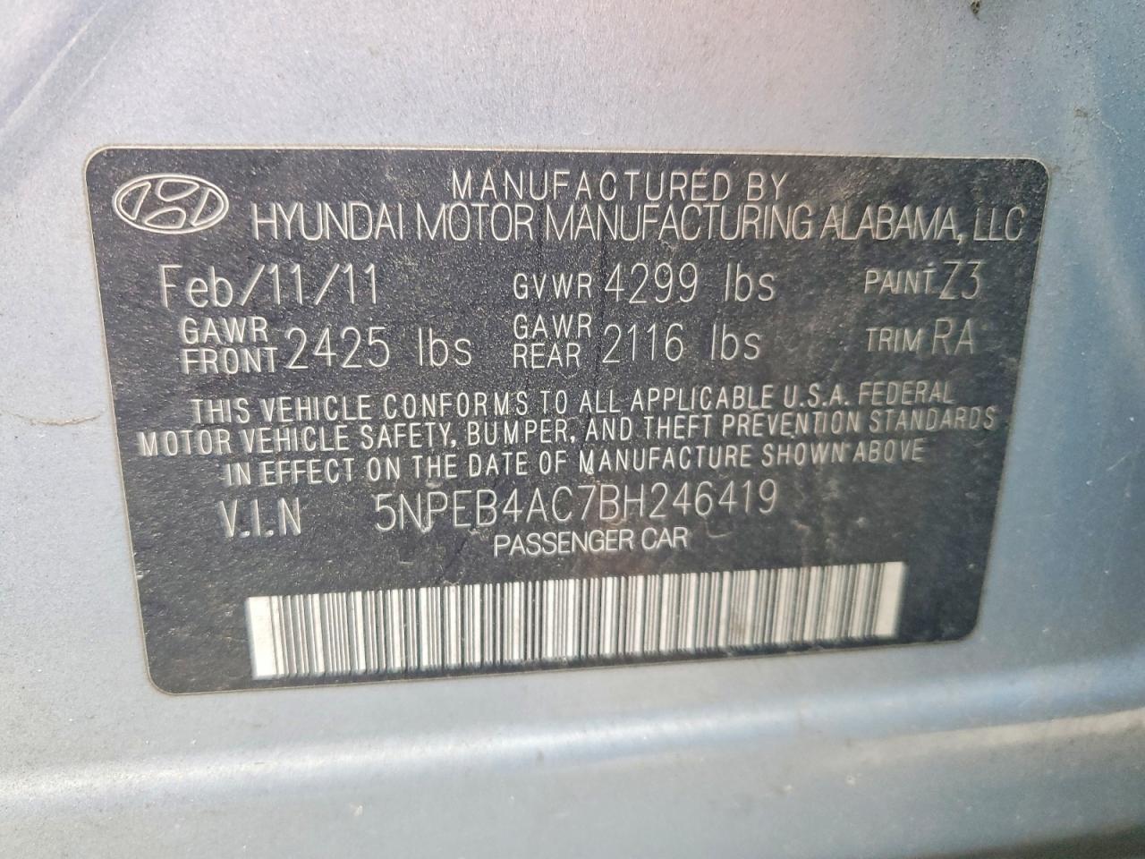2011 HYUNDAI SONATA GLS photo 12