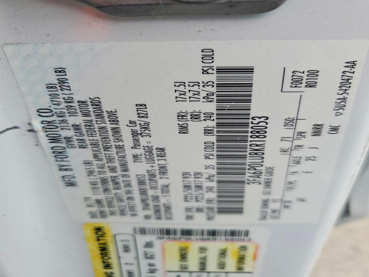 2019 FORD FUSION SE photo 23