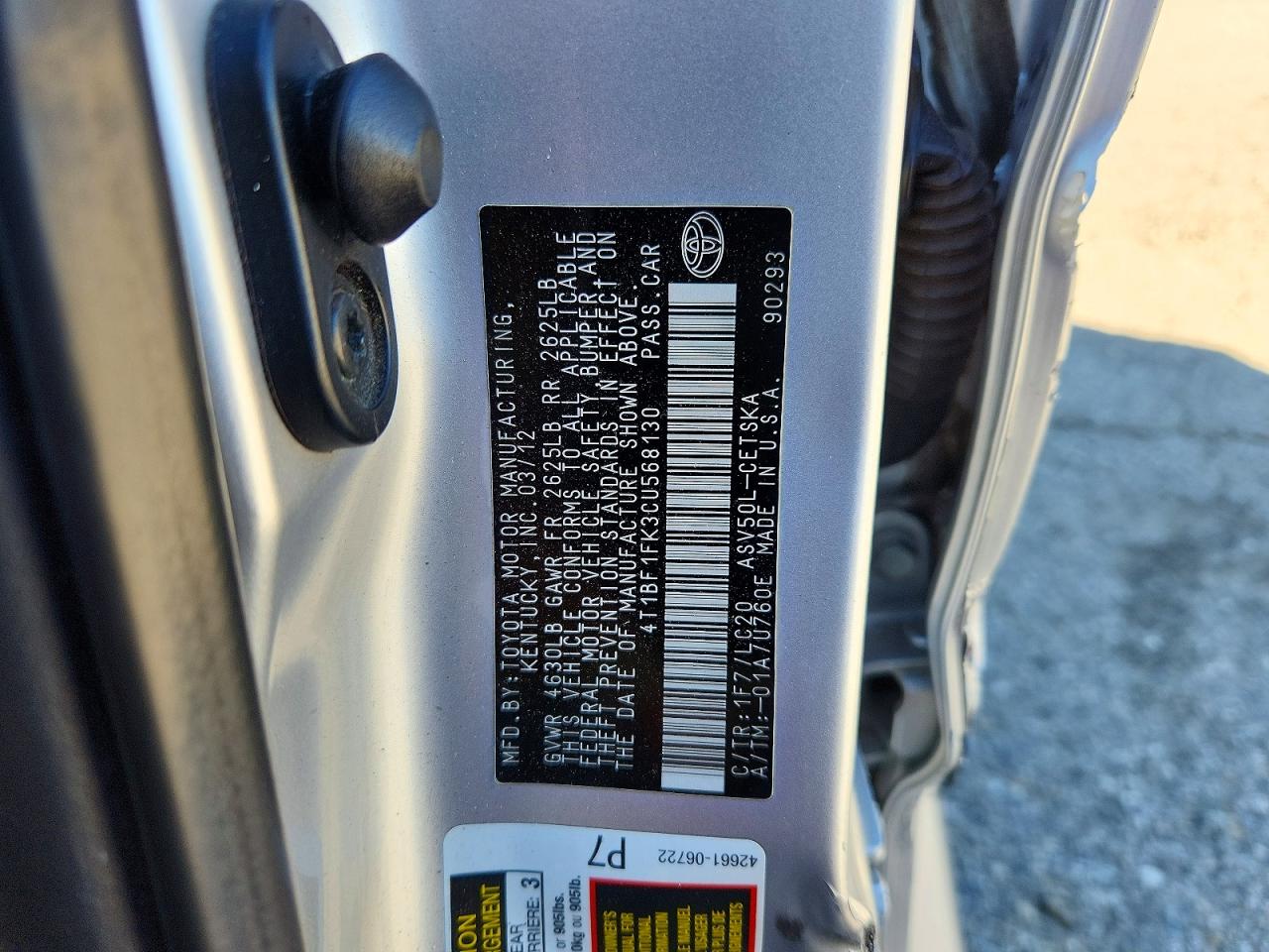 2012 TOYOTA CAMRY BASE photo 12
