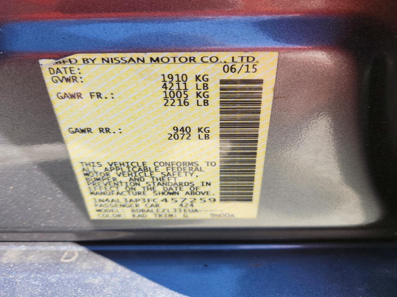 2015 NISSAN ALTIMA 2.5 S photo 12